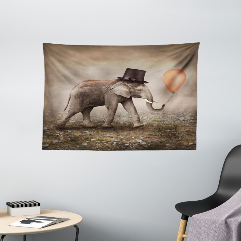 Illusionist Elephant Wide Tapestry