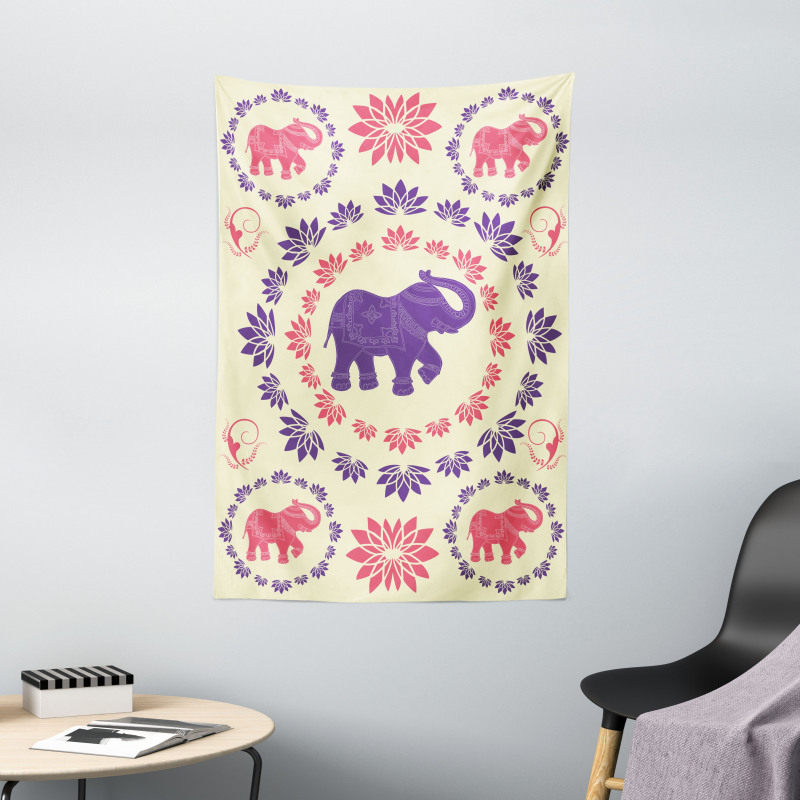 Colorful Floral Elephant Tapestry