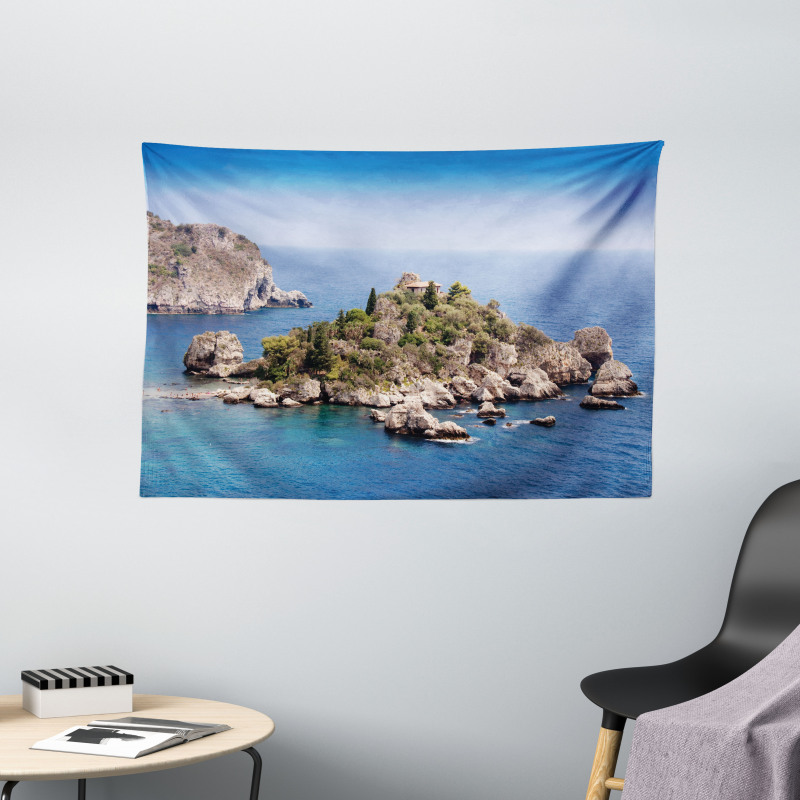 Taormina Beach Rocky Island Wide Tapestry