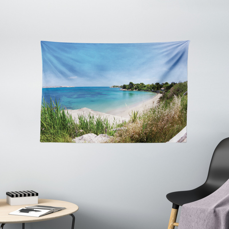 Panoramic Sandy Coastline Wide Tapestry