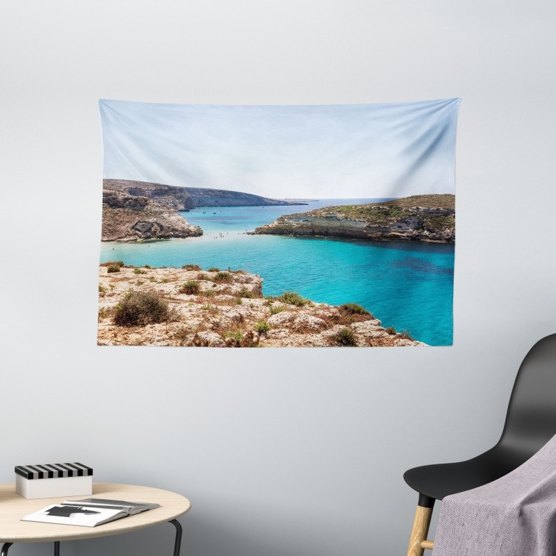 Lampedusa Island Pure Water Wide Tapestry