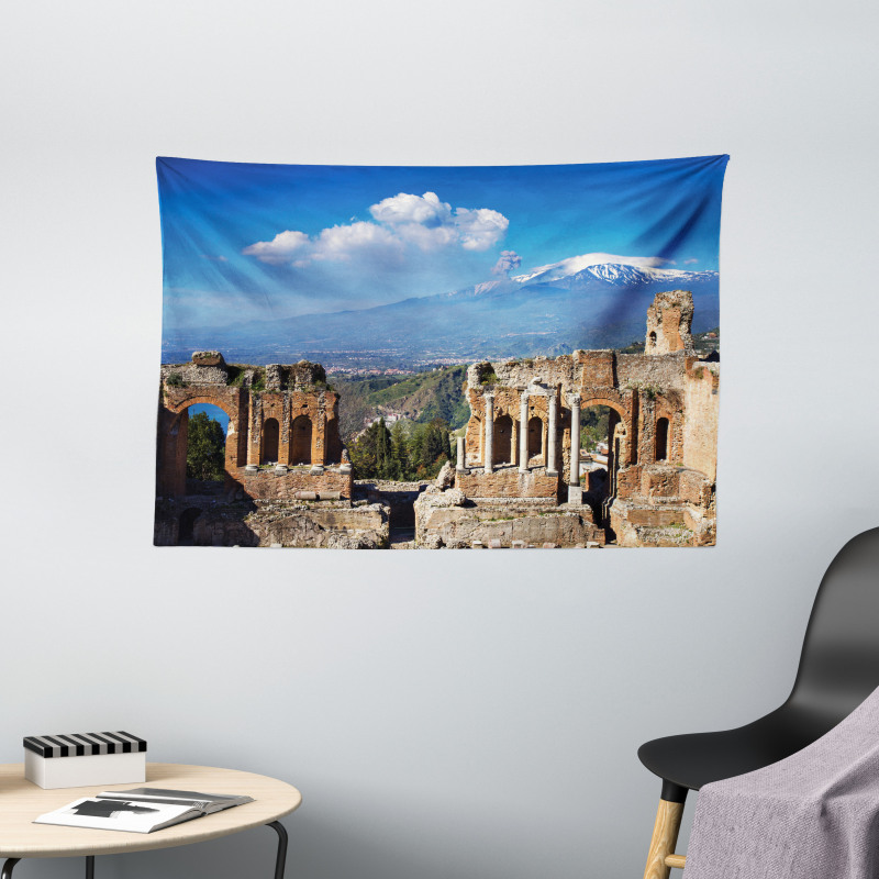 Greek Roman Ruins Landscape Wide Tapestry