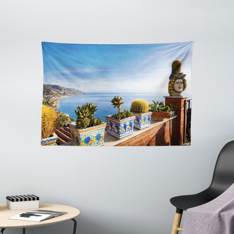 Taormina Coastline Photo Wide Tapestry