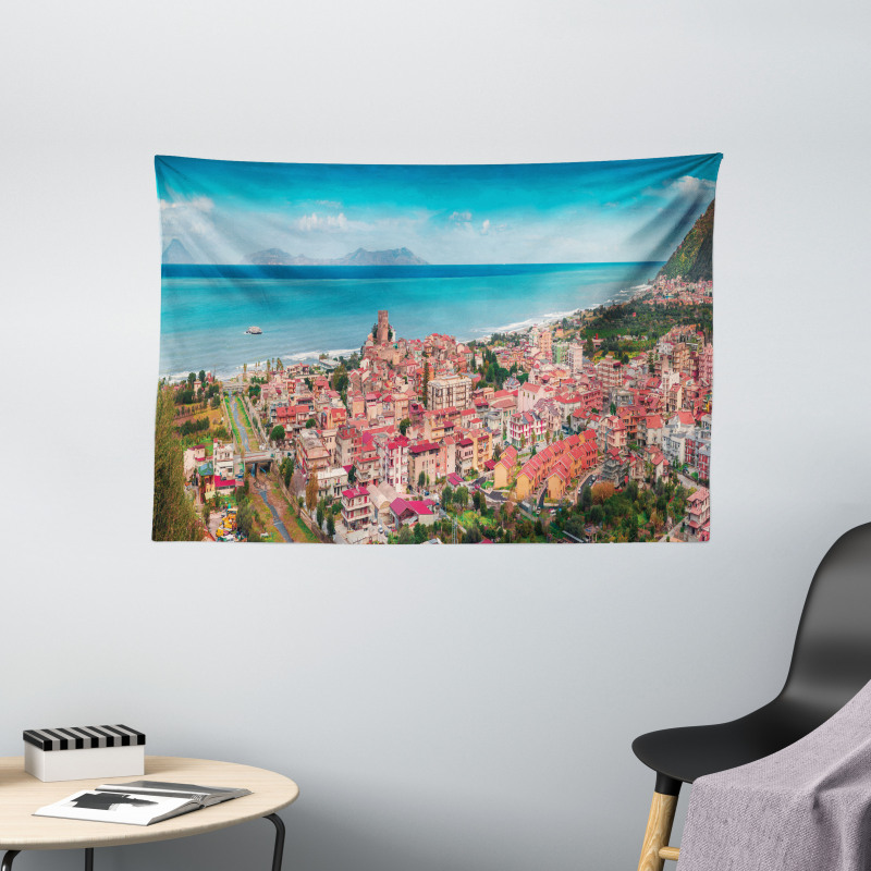 Brolo Town Aerial View Wide Tapestry