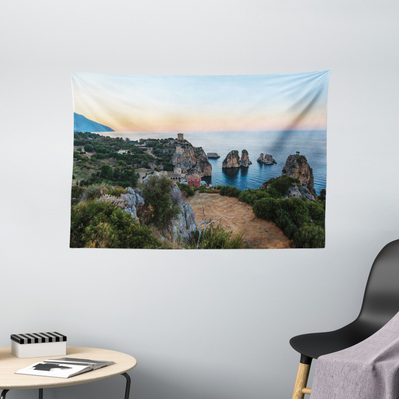 Tyrrhenian Sea Bay Sunset Wide Tapestry