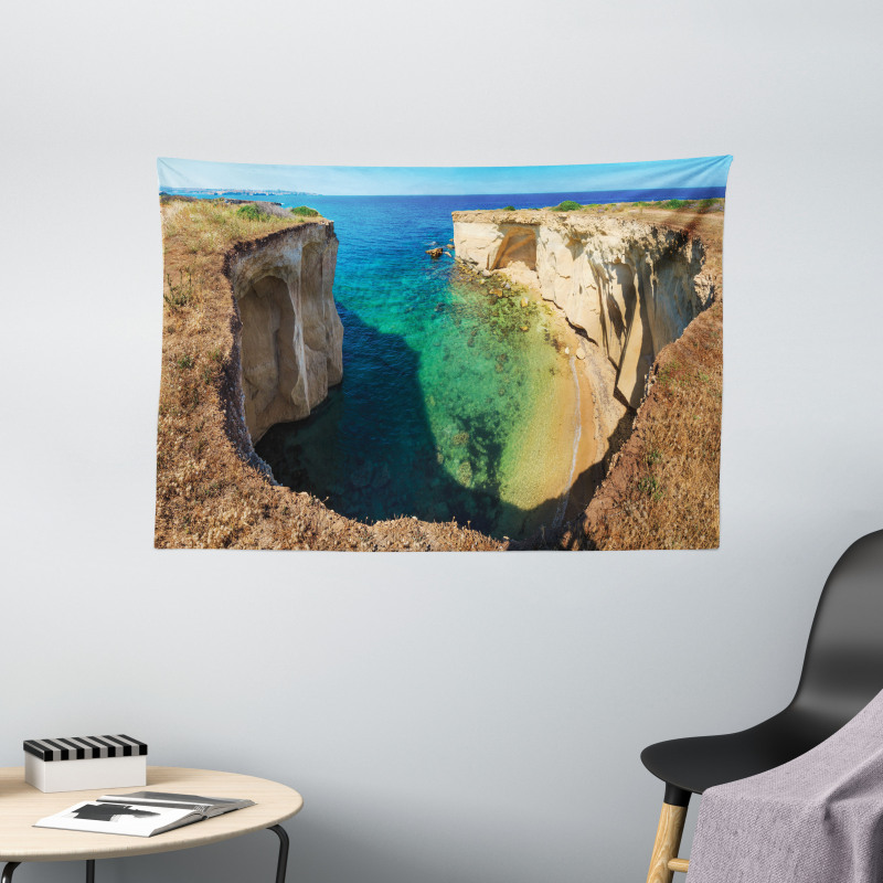 Panoramic Sea and Grotto Wide Tapestry