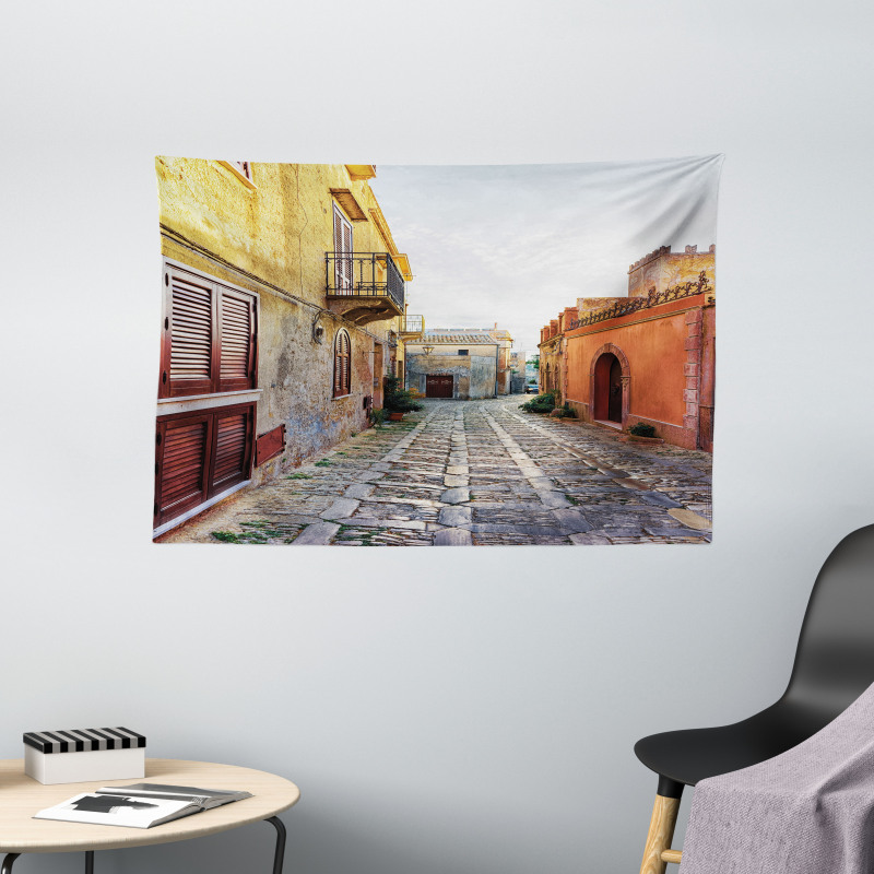 Narrow Street Erice Wide Tapestry