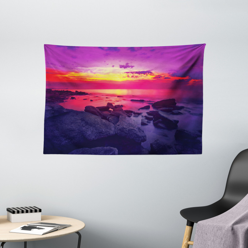 Sunset over Sea Cloudy Wide Tapestry