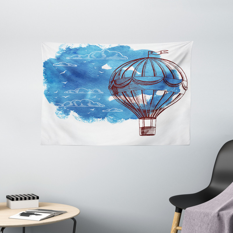 Bon Voyage Sky Cloud Balloon Wide Tapestry