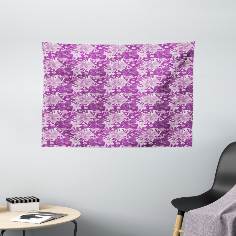 Purple Tones Floral Pattern Wide Tapestry