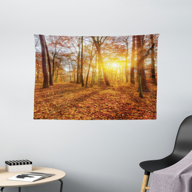 Foggy Sunset Sunbeams Wide Tapestry