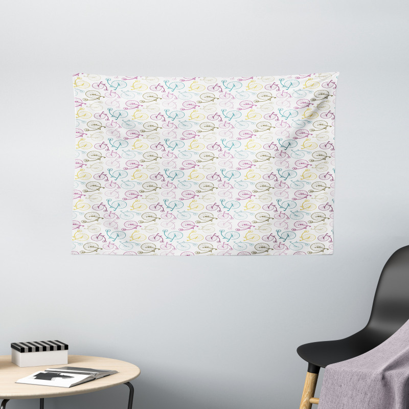 Colorful Retro Bike Pattern Wide Tapestry