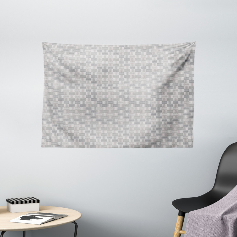 Squares with Wavy Lines Wide Tapestry