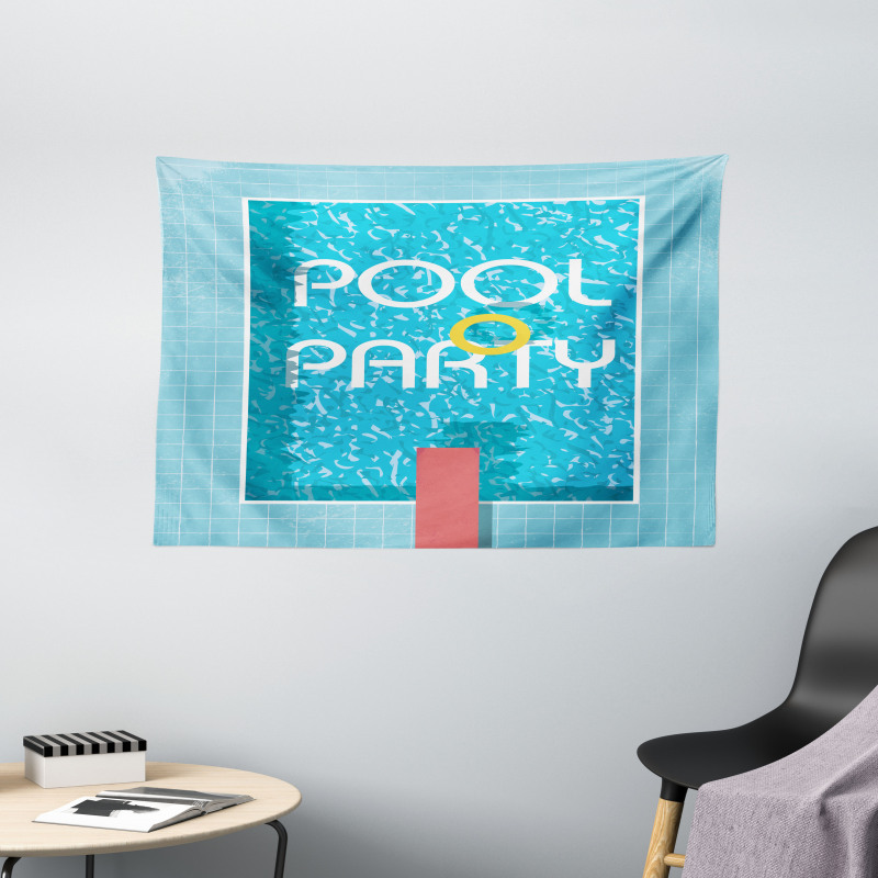 Retro Art Swimming Pool Wide Tapestry