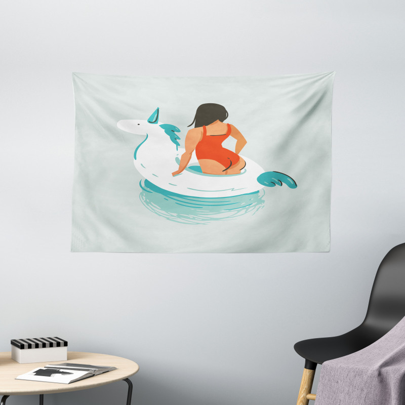 Young Girl Unicorn Wide Tapestry