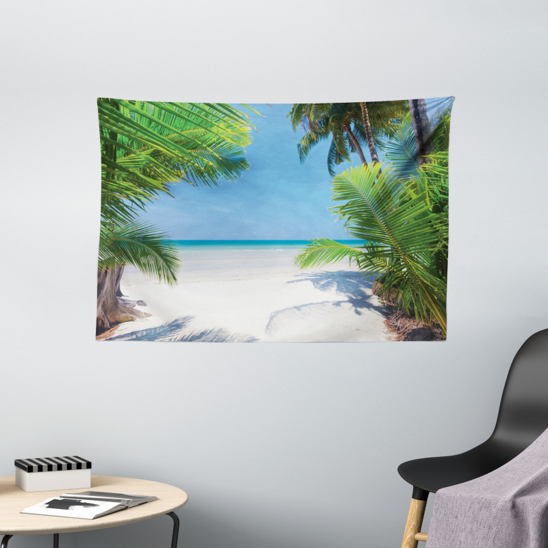 Palm Leaf Tropical Beach Wide Tapestry