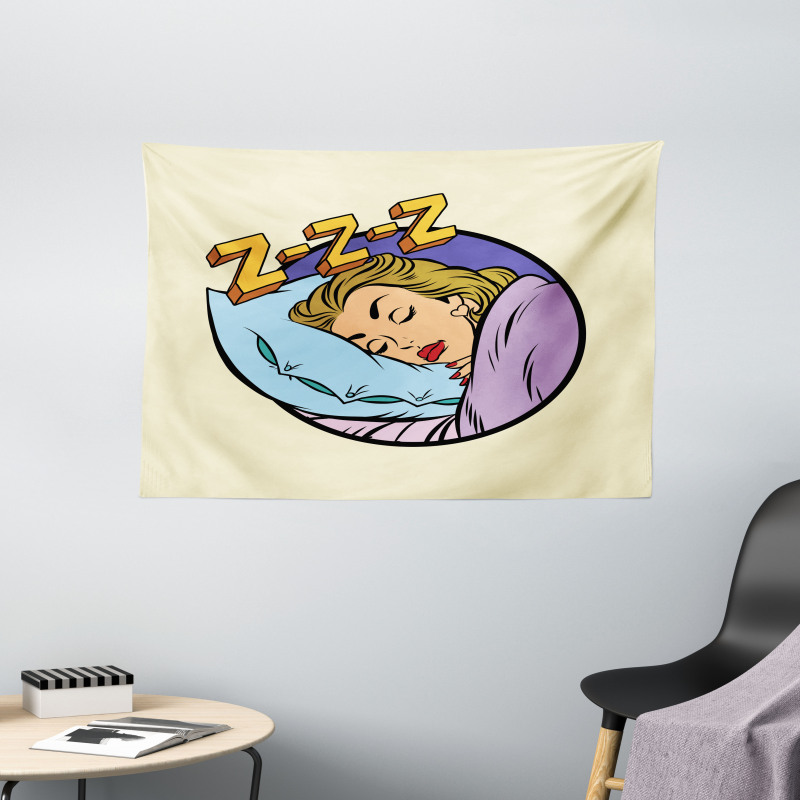 Beauty Sleeping Woman Pop Art Wide Tapestry