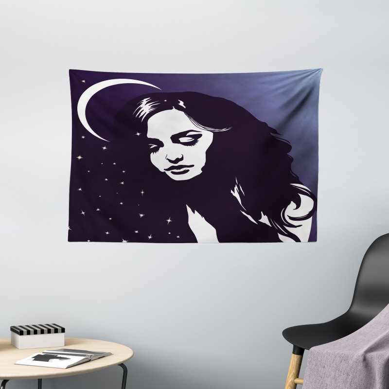Ombre Dreaming Woman Night Wide Tapestry