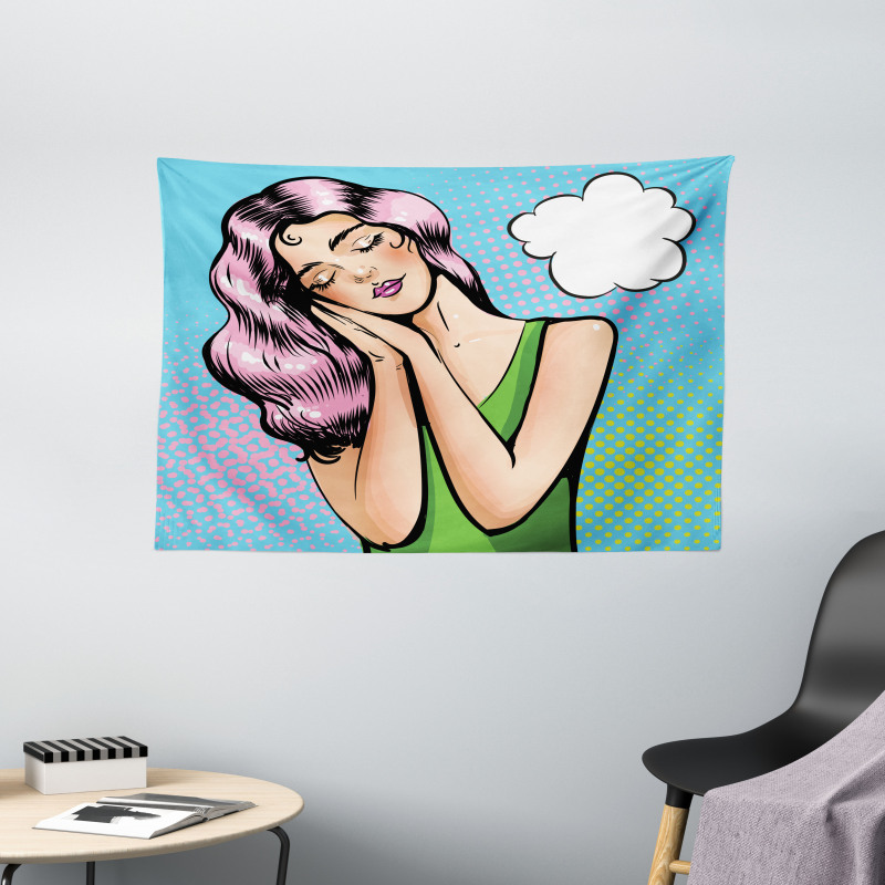 Girl Sleeping Retro Pop Art Wide Tapestry