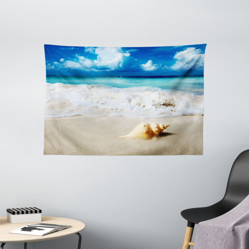 Nautical Sunny Coastline Wide Tapestry