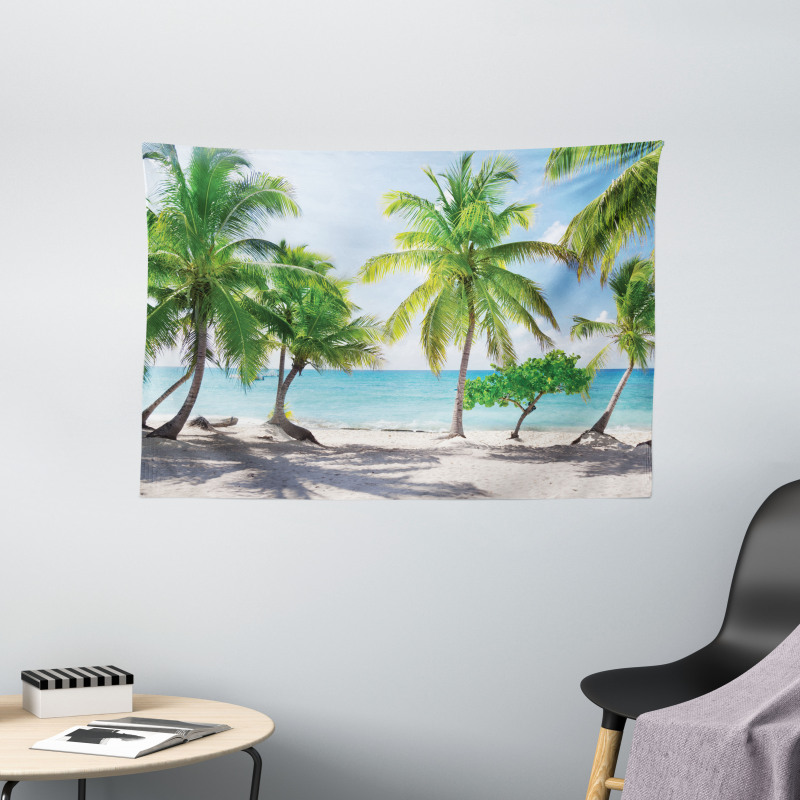 Palm Trees Island Shore Wide Tapestry