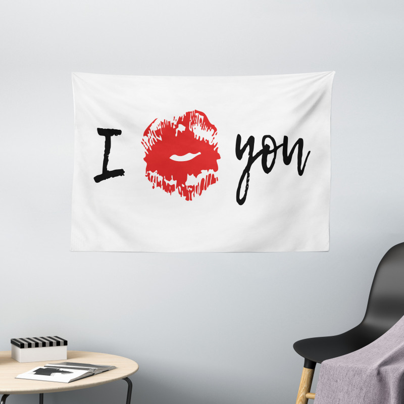 I Kiss You with Lipstick Print Wide Tapestry