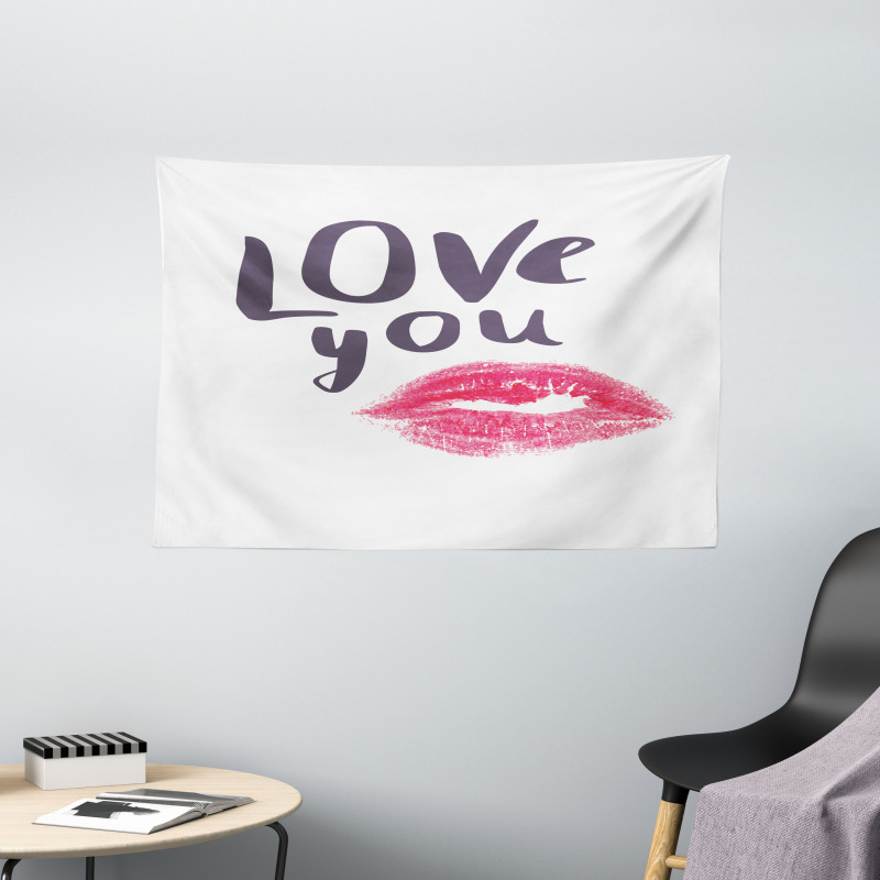 Love You and Lipstick Kiss Wide Tapestry