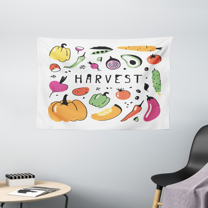 Drawing Fresh Food Wide Tapestry