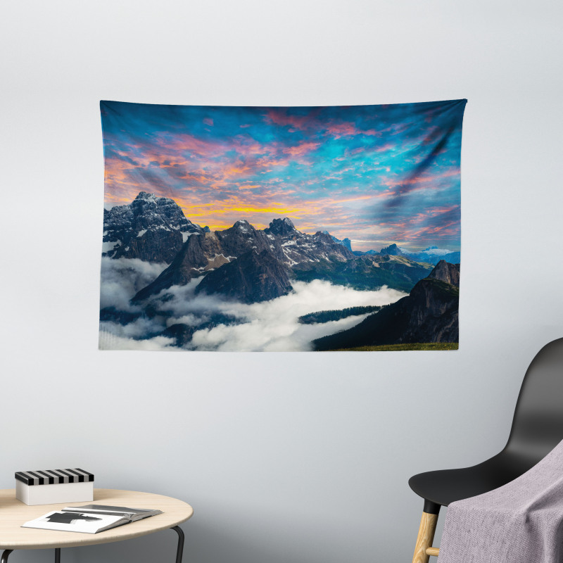 Alpine Clouds Foggy Wide Tapestry