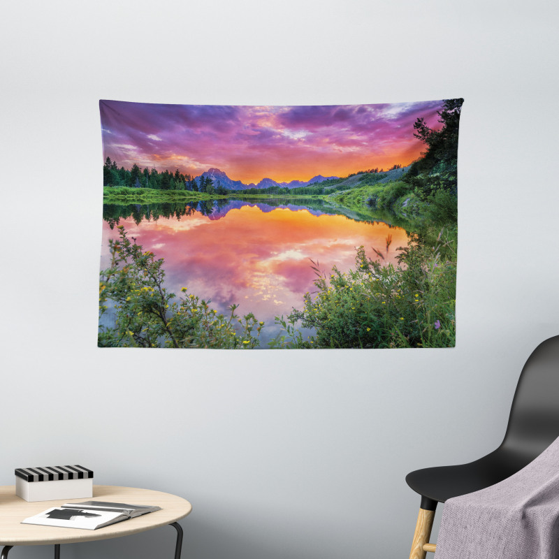 Sunset Reflection River Wide Tapestry