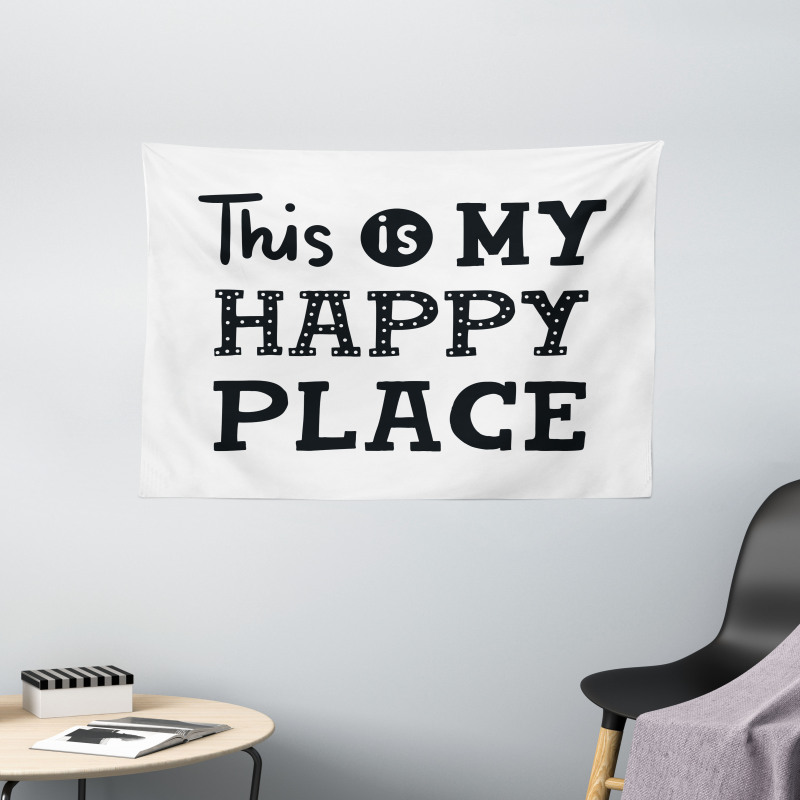 His is My Happy Place Phrase Wide Tapestry