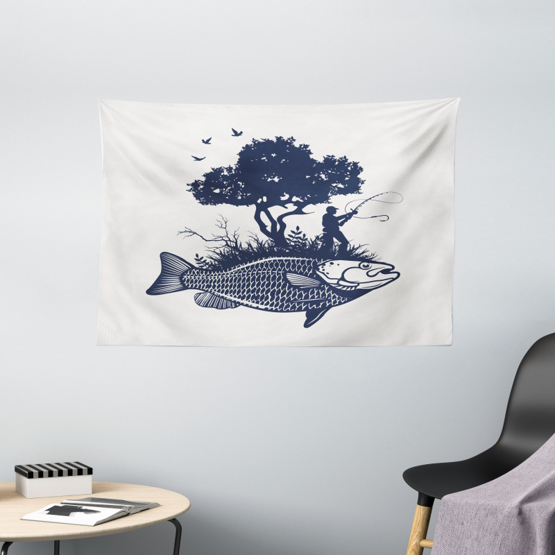 Man on Fish Island Wide Tapestry