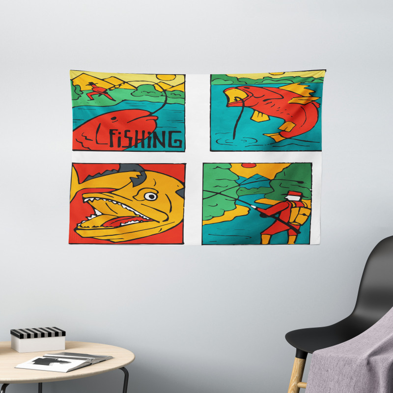 Fisherman Caricature Wide Tapestry