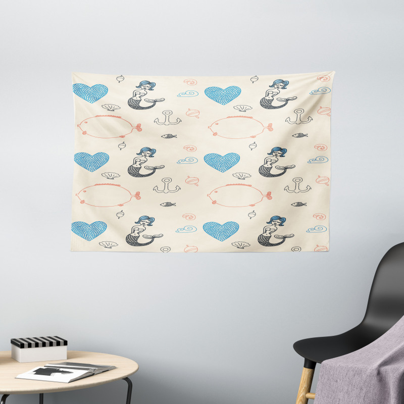 Balloon Fish Hearts Wide Tapestry