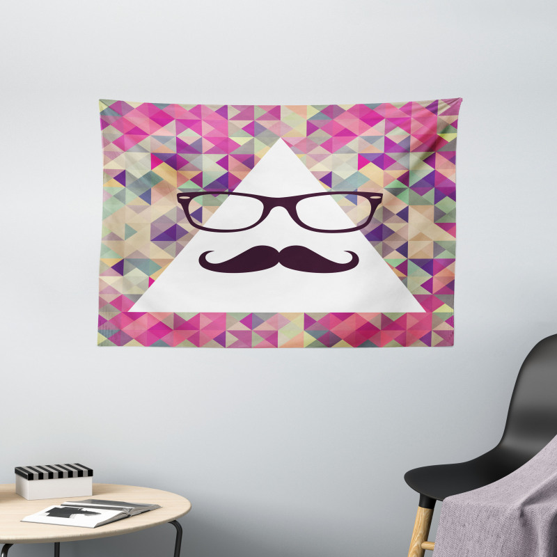 Hipster Mustache Glasses Wide Tapestry