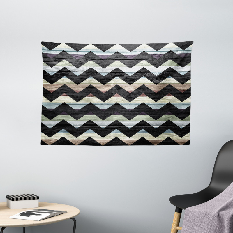 Retro Art Black Chevron Wide Tapestry