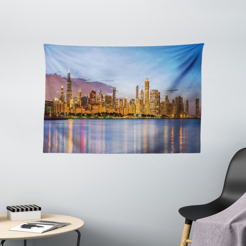 Night Panorama Skyline Wide Tapestry