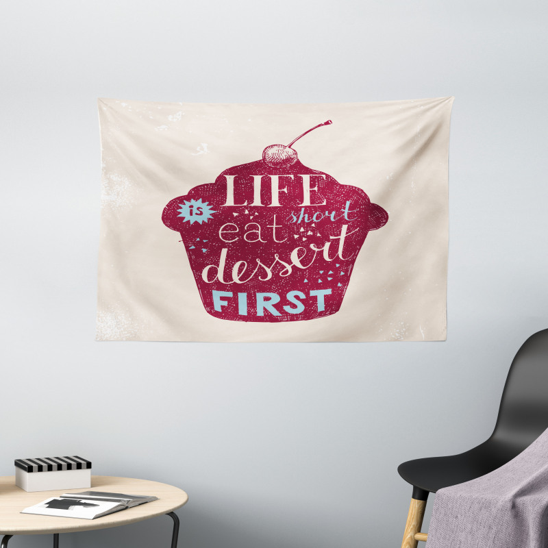 Sketchy Cherry Top Cupcake Wide Tapestry