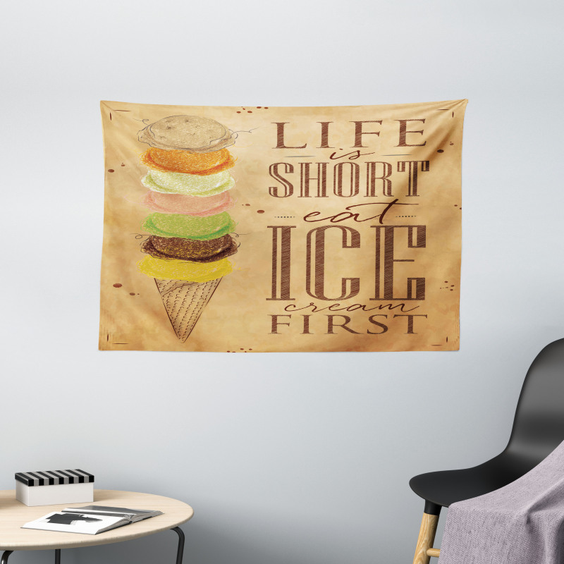 Eat Ice Cream First Scoops Wide Tapestry