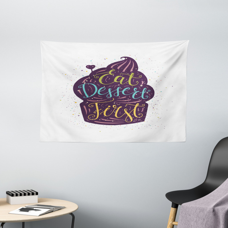 Doodle Cupcake Heart Wide Tapestry