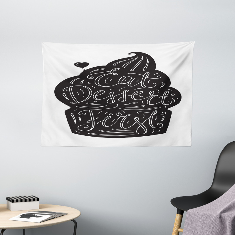 Monochrome Cupcake Doodle Wide Tapestry