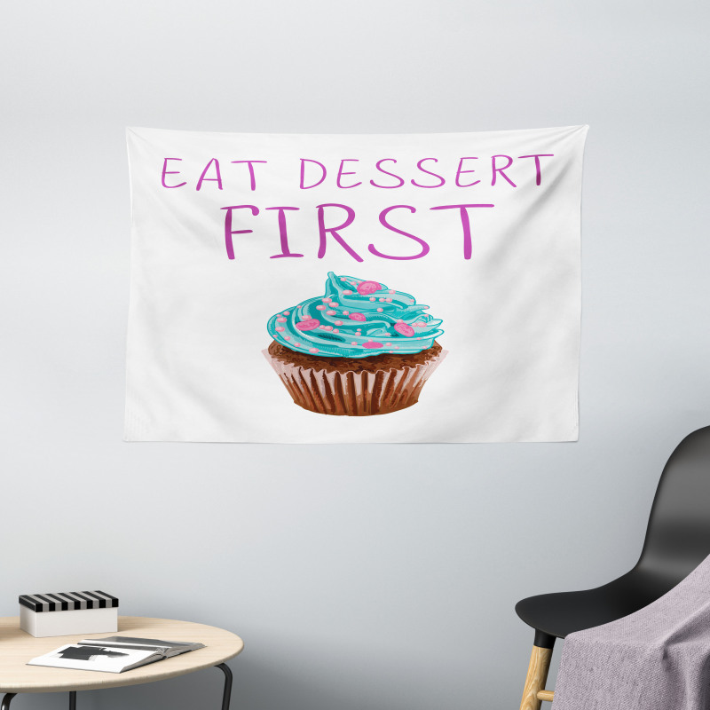 Dessert Cupcake Doodle Wide Tapestry