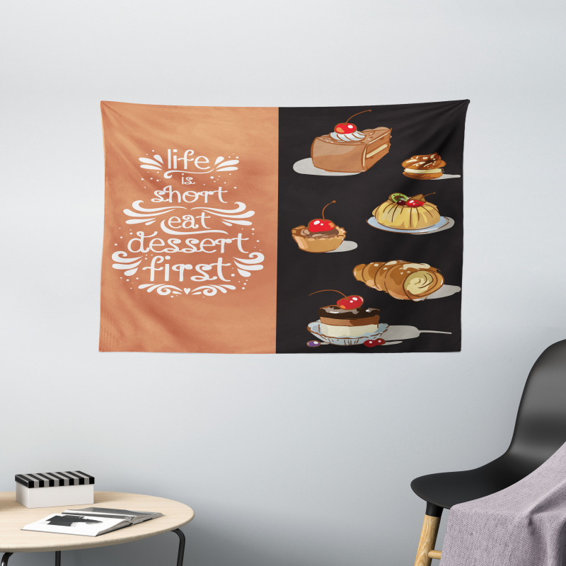 Art Doodle of Tasty Desserts Wide Tapestry