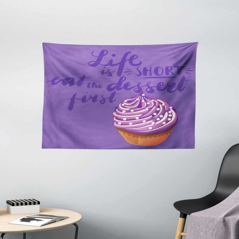 Eat Dessert Vibrant Cupcake Wide Tapestry