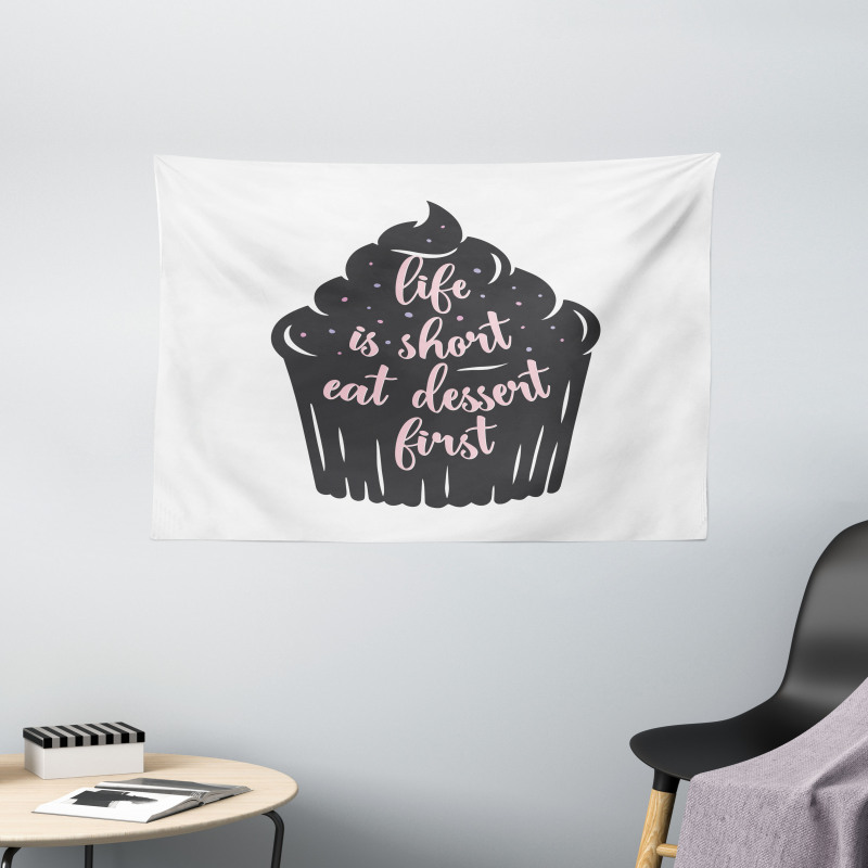 Cupcake Silhouette Dots Wide Tapestry