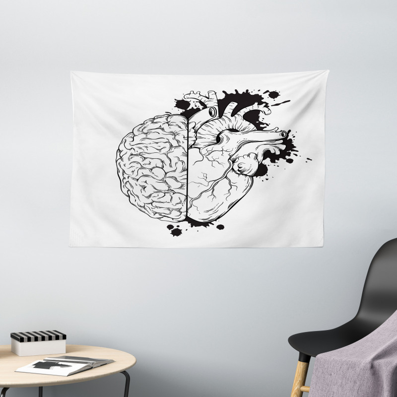 Human Heart and Brain Art Wide Tapestry