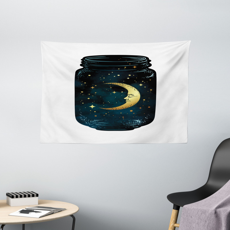 Crescent and Stars in Wish Jar Wide Tapestry