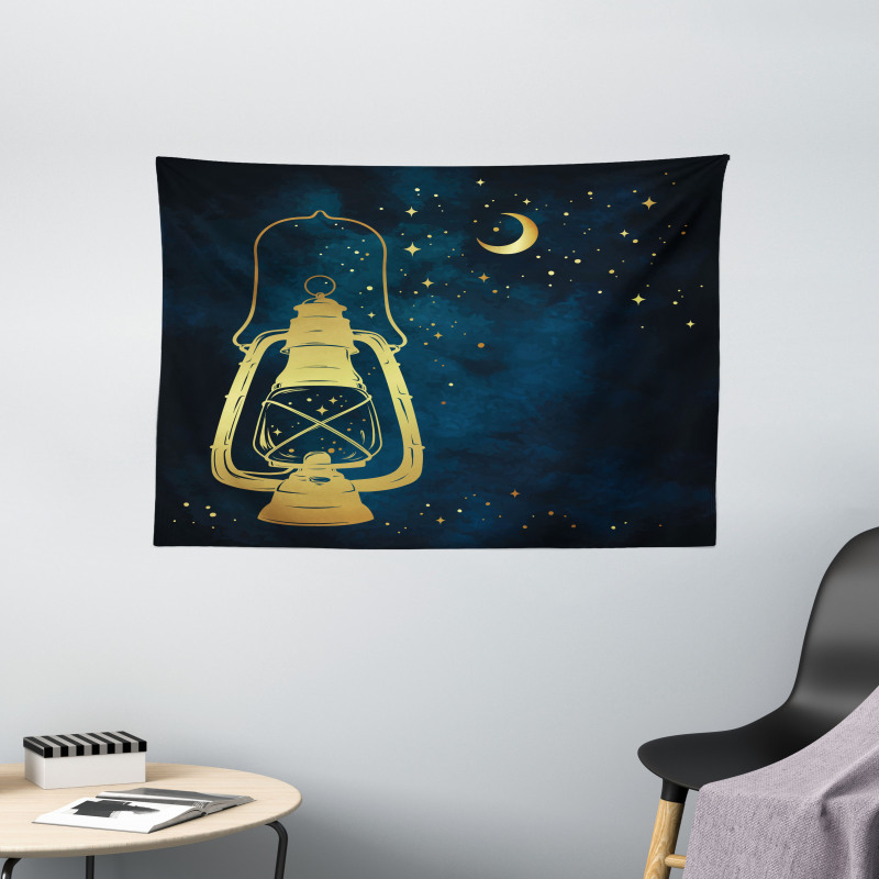 Magic Oil Lantern at Night Wide Tapestry