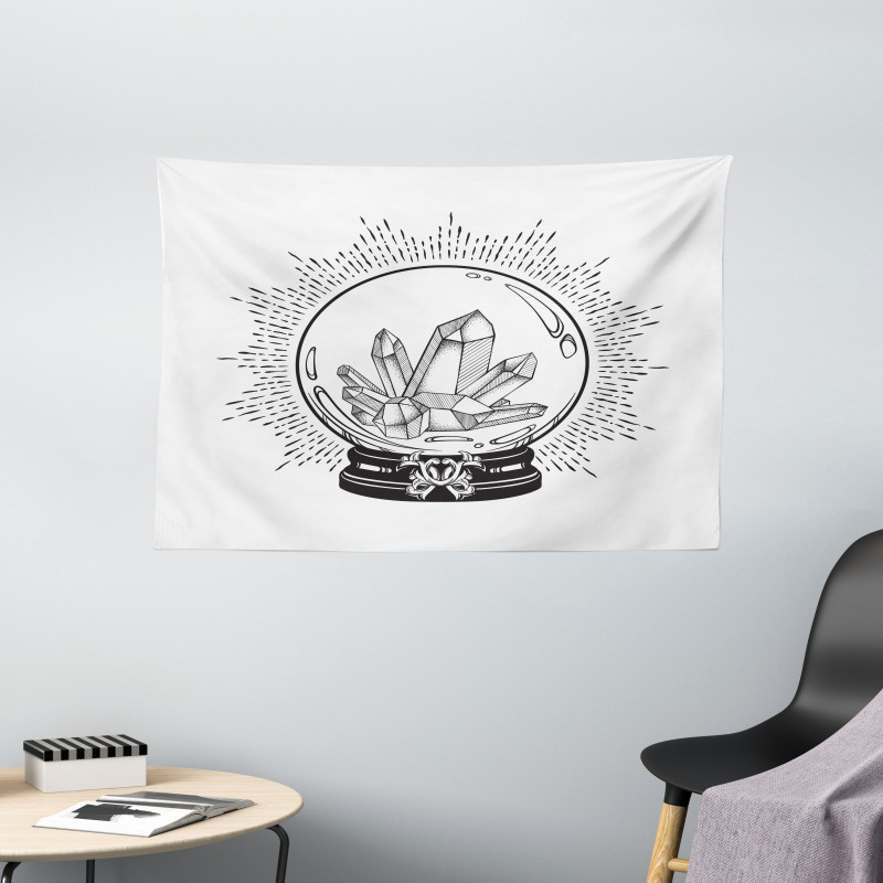 Crystal Ball with Gems Sketch Wide Tapestry