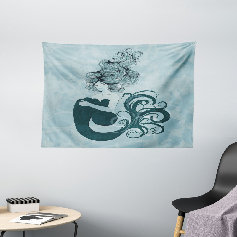 Sleeping Mermaid Wide Tapestry